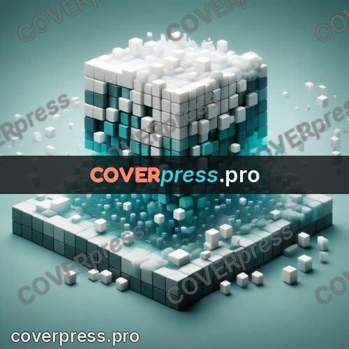 Geometric 3d artwork: turquoise cube with white blocks