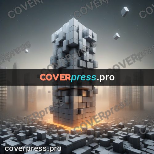 Geometric 3d artwork: tall tower in the fog