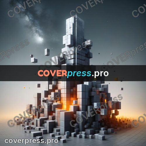 Geometric 3d artwork: tall tower in the fog