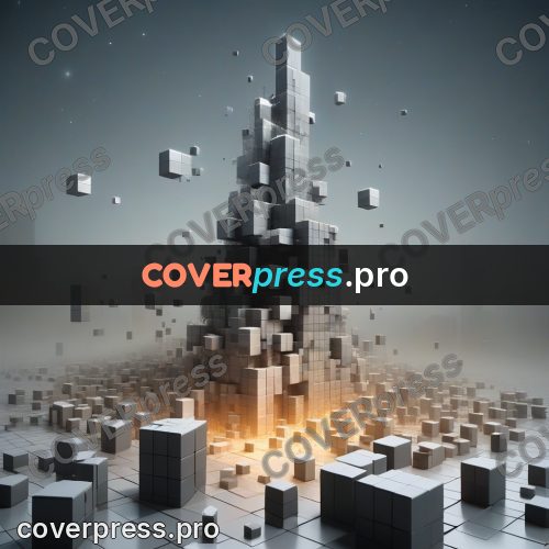 Geometric 3d artwork: tall tower in the fog