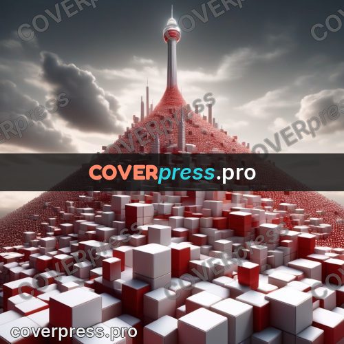 Geometric 3d artwork: tv tower on a white hill