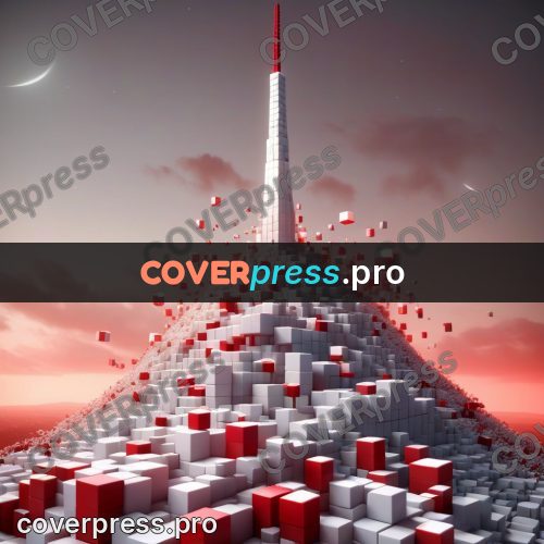 Geometric 3d artwork: tv tower on a white hill