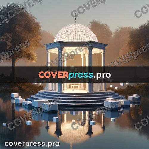 Geometric 3d artwork: domed pavilion on the water