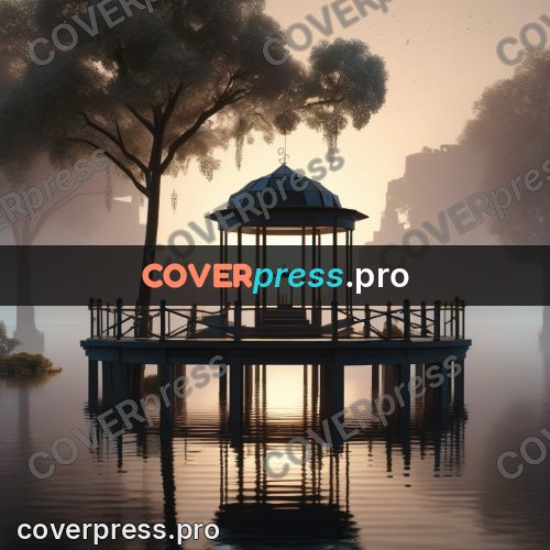 Geometric 3d artwork: domed pavilion on the water