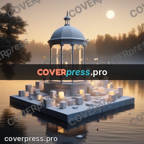 Geometric 3d artwork: domed pavilion on the water