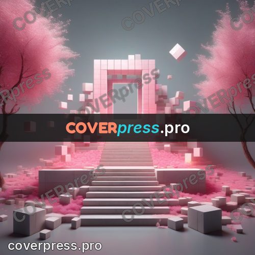 Geometric 3d artwork: stairway among pink trees