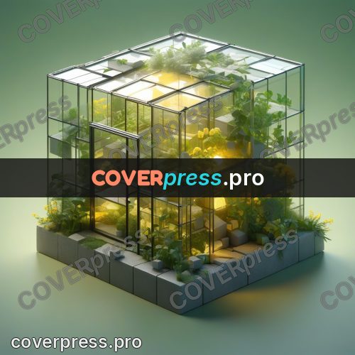 Geometric 3d artwork: glass greenhouse with plants