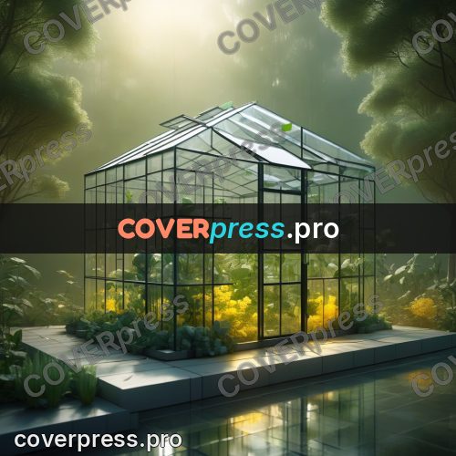Geometric 3d artwork: glass greenhouse with plants