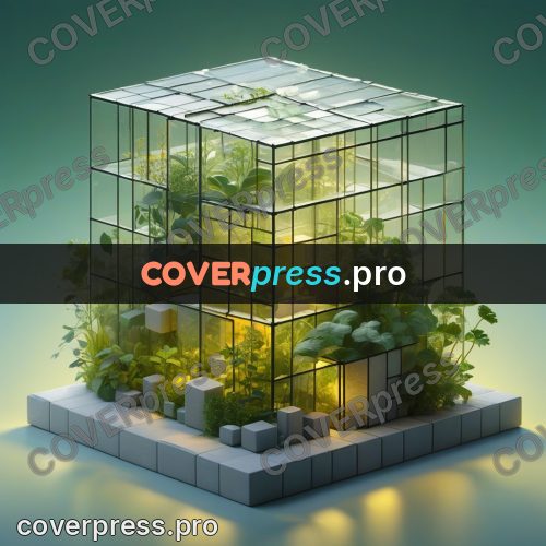 Geometric 3d artwork: glass greenhouse with plants