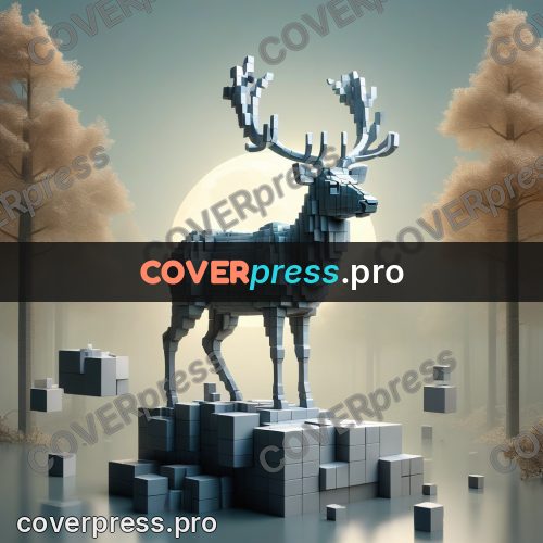 Geometric 3d artwork: deer with antlers under the moon