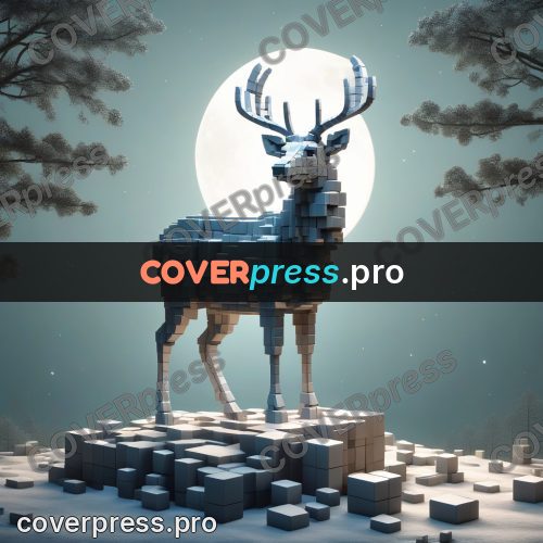 Geometric 3d artwork: deer with antlers under the moon