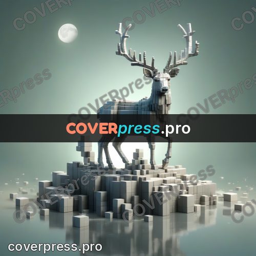 Geometric 3d artwork: deer with antlers under the moon