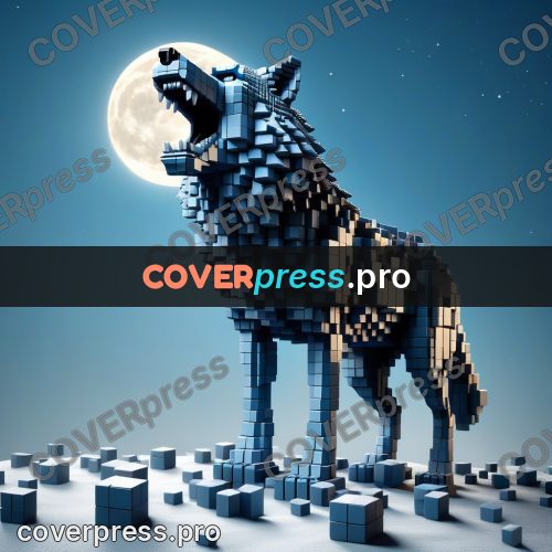 Geometric 3d artwork: wolf howling at the moon