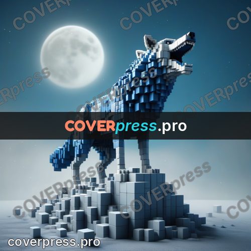Geometric 3d artwork: wolf howling at the moon