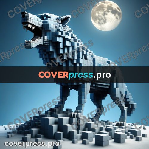 Geometric 3d artwork: wolf howling at the moon