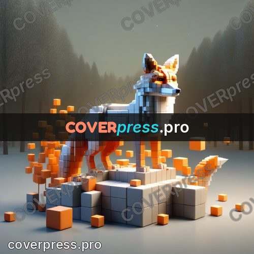 Geometric 3d artwork: red fox on a pedestal