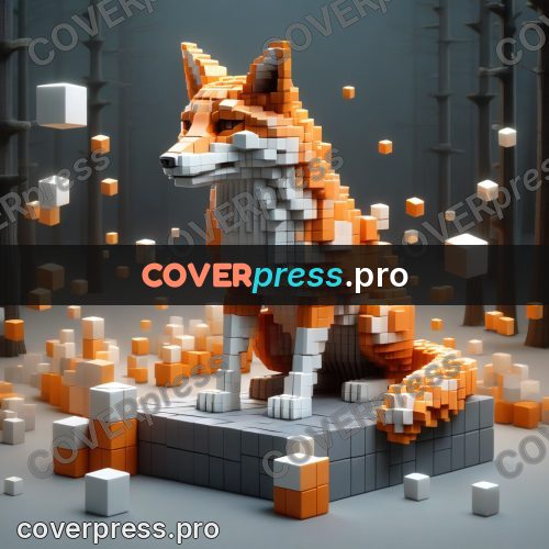 Geometric 3d artwork: red fox on a pedestal