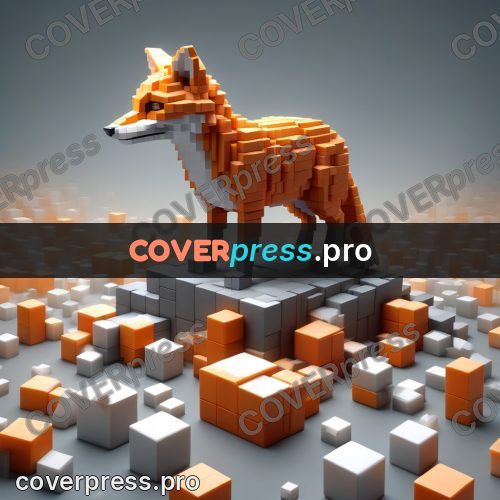Geometric 3d artwork: red fox on a pedestal