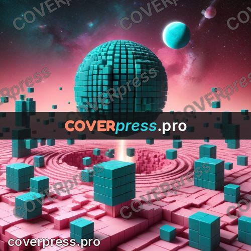 Geometric 3d artwork: turquoise and pink blocks in space