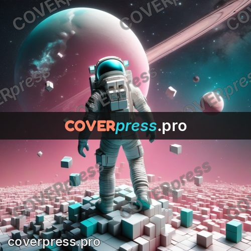 Geometric 3d artwork: astronaut on a pink planet