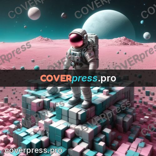 Geometric 3d artwork: astronaut on a pink planet