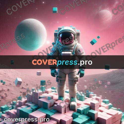 Geometric 3d artwork: astronaut on a pink planet
