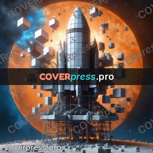 Geometric 3d artwork: rocket on a launch pad