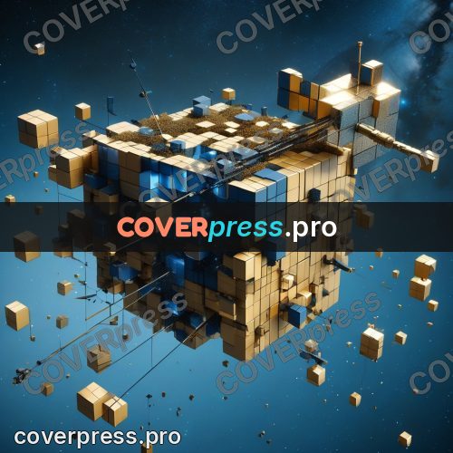 Geometric 3d artwork: satellite with panels in space