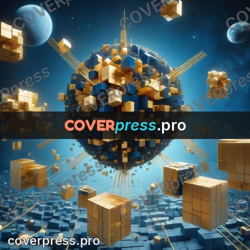 Geometric 3d artwork: satellite with panels in space