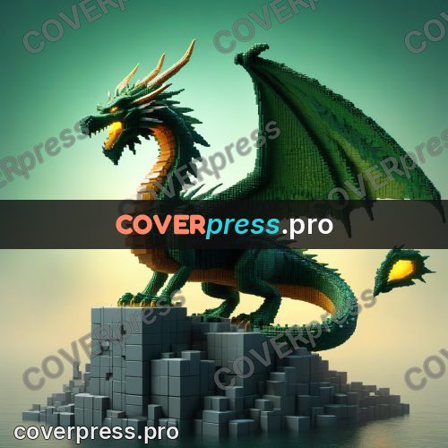 Geometric 3d artwork: green dragon with open wings