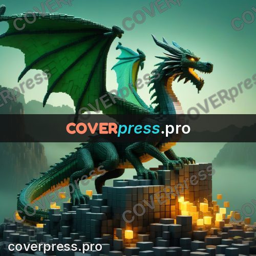 Geometric 3d artwork: green dragon with open wings