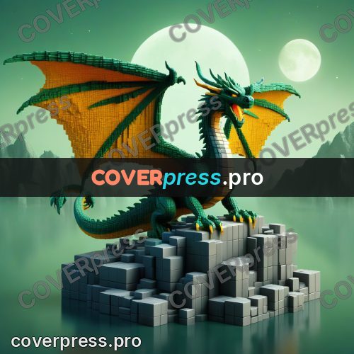 Geometric 3d artwork: green dragon with open wings