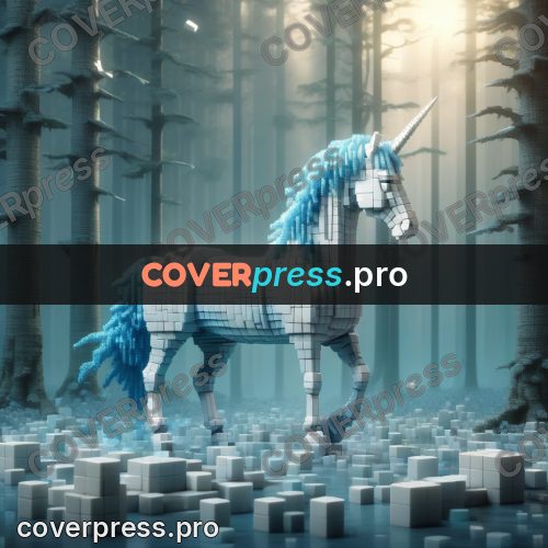 Geometric 3d artwork: white unicorn in a forest