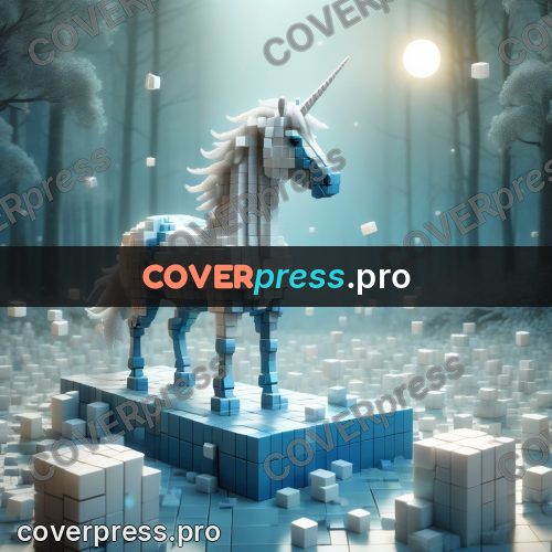 Geometric 3d artwork: white unicorn in a forest