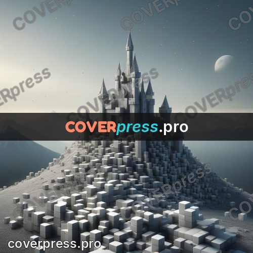 Geometric 3d artwork: castle on a mountain top