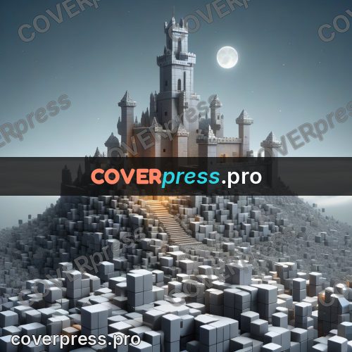 Geometric 3d artwork: castle on a mountain top