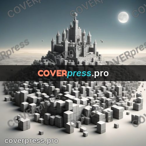 Geometric 3d artwork: castle on a mountain top