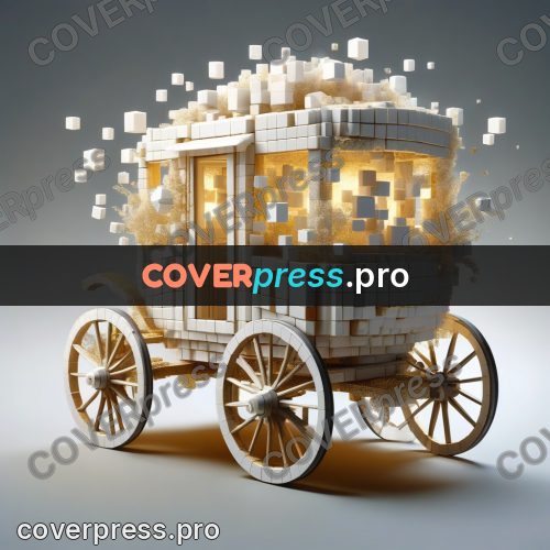 Geometric 3d artwork: white carriage on spoked wheels