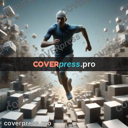 Geometric 3d artwork: running figure in mid stride