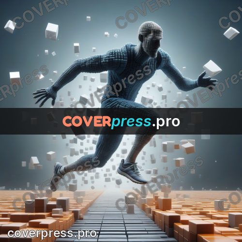 Geometric 3d artwork: running figure in mid stride