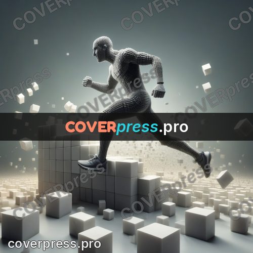 Geometric 3d artwork: running figure in mid stride