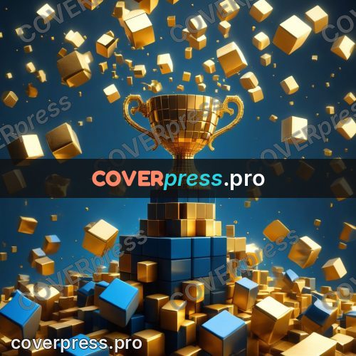 Geometric 3d artwork: gold trophy on a pedestal
