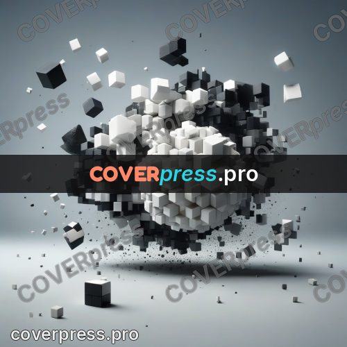 Geometric 3d artwork: black and white ball of blocks