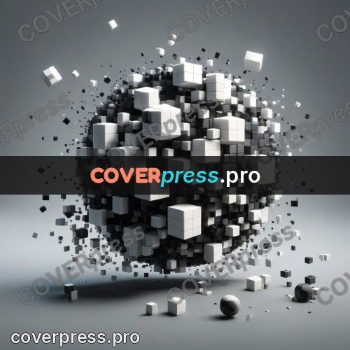 Geometric 3d artwork: black and white ball of blocks
