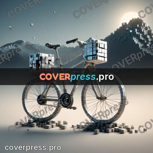 Geometric 3d artwork: bicycle by a mountain slope