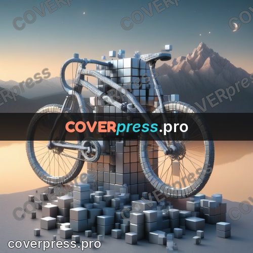 Geometric 3d artwork: bicycle by a mountain slope