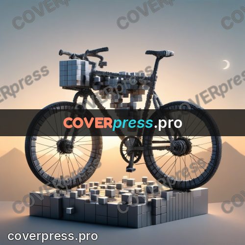 Geometric 3d artwork: bicycle by a mountain slope