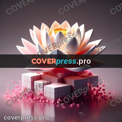 Geometric 3d artwork: pink lotus above the water