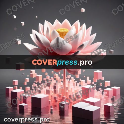 Geometric 3d artwork: pink lotus above the water