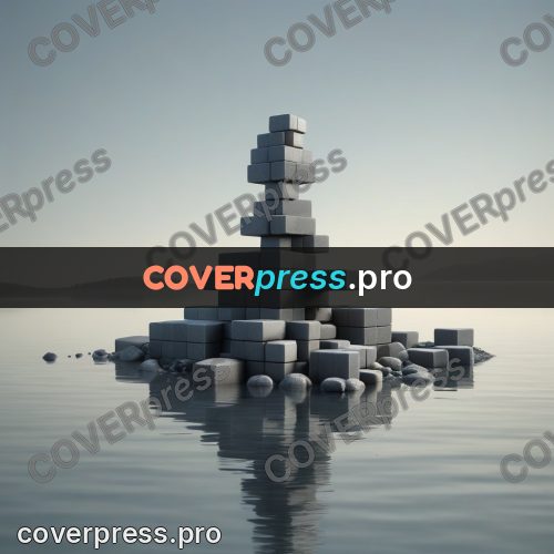 Geometric 3d artwork: stack of stones above the water
